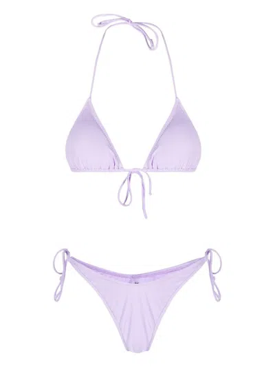 Reina Olga Guia Scrunch Detailed Triangle Bikini Set In Purple