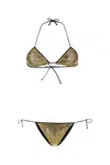 Reina Olga Sam Printed Stretch Nylon Bikini In Gold