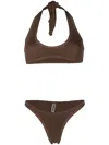 Reina Olga Pilou Scrunch Bikini Set In Brown