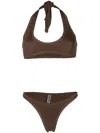 Reina Olga Pilou Scrunch Bikini Set In Brown