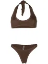 Reina Olga Pilou Scrunch Bikini Set In Brown