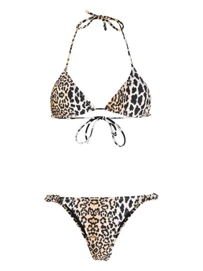 Reina Olga Leopard Print Triangle Bikini Set In Multi