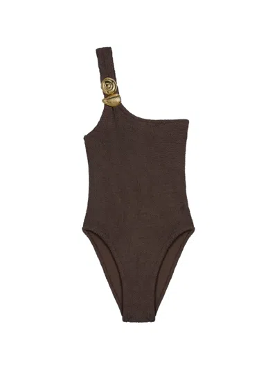Reina Olga One-shoulder One-piece Swimsuit In Brown