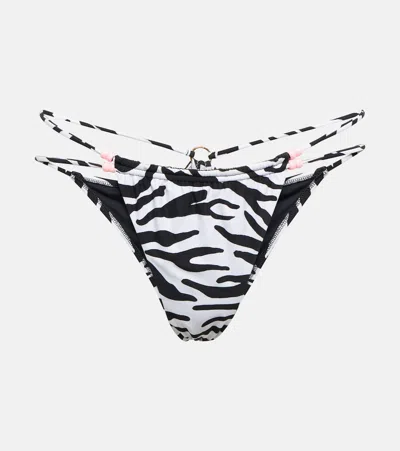Reina Olga Theresa Zebra-print Bikini Bottoms In Black White Zebra