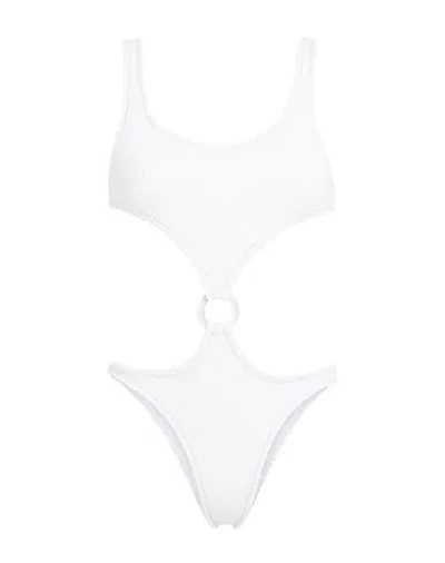 Reina Olga Crinkle Cut-out Scoop Neck Swimsuit In White