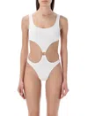 Reina Olga Crinkle Cut-out Scoop Neck Swimsuit In White