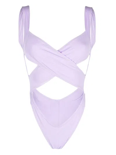 Reina Olga Exotic High-leg Cut Wrap Bikini In Purple