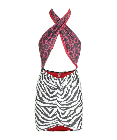 Reina Olga Zebra Print Mini Dress In Multi
