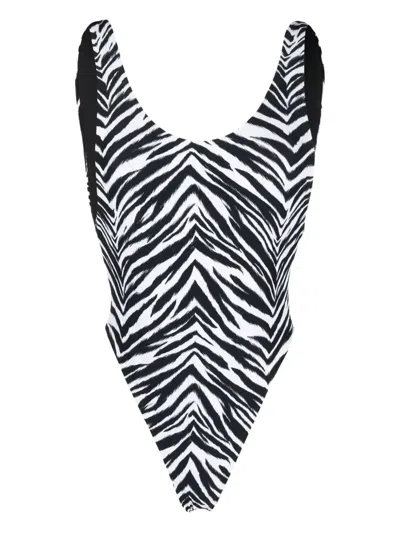 Reina Olga Zebra-print Swimsuit In Black