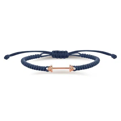 Reis Jewellery Rose Gold Dumbell Rope Men Bracelet Navy - Rose
