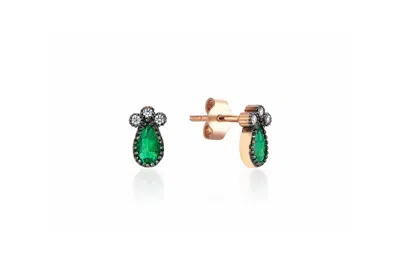 Reis Jewellery Women's Drop Emerald Earrings - Rose Gold