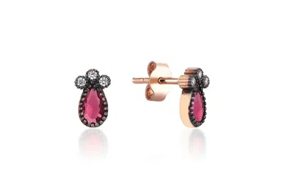 Reis Jewellery Women's Drop Ruby Earrings - Rose Gold