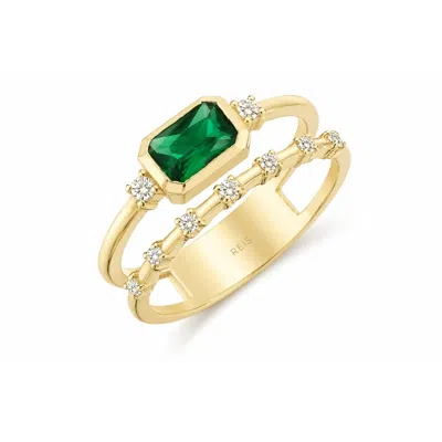 Reis Jewellery Women's Gold / Green Ala Feraye Square Emerald Yellow Gold Ring In Pattern