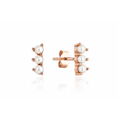 Reis Jewellery Women's Three Row Of Pearls  Earrings - Rose Gold In Metallic