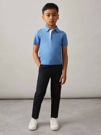 Reiss Kids' Navy Eastbury 9-13 Yrs Slim-fit Cotton-blend Chinos In Blue