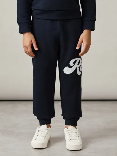 Reiss Kids' Navy 9-13 Yrs Cotton-blend Logo Script Joggers In Blue