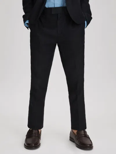 Reiss Kids' Navy Slim Fit Linen Adjustable Trousers In Blue