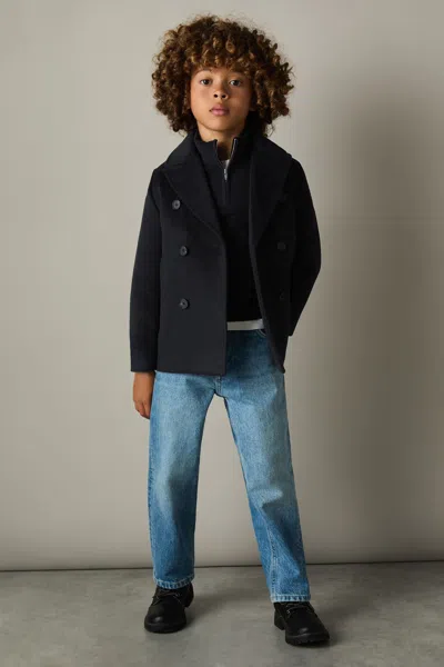 Reiss Navy Bergamo Wool-blend Twill Double-breasted Coat
