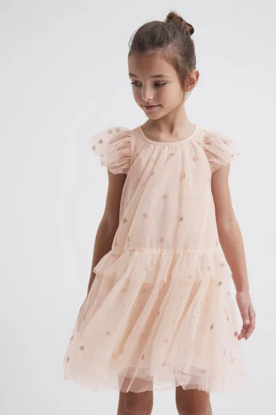 Reiss Girls' Fifi Jr Embroidered Tulle Dress - Little Kid In Pale Pink