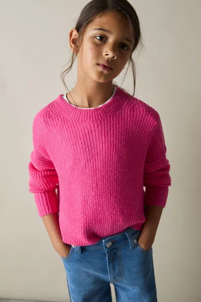 Reiss Pink Aluna 9-13 Yrs Rib-knit Jumper With Wool And Alpaca