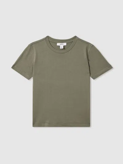 Reiss Khaki Victoria 13-14 Yrs Cotton-jersey Ribbed Short-sleeve T-shirt