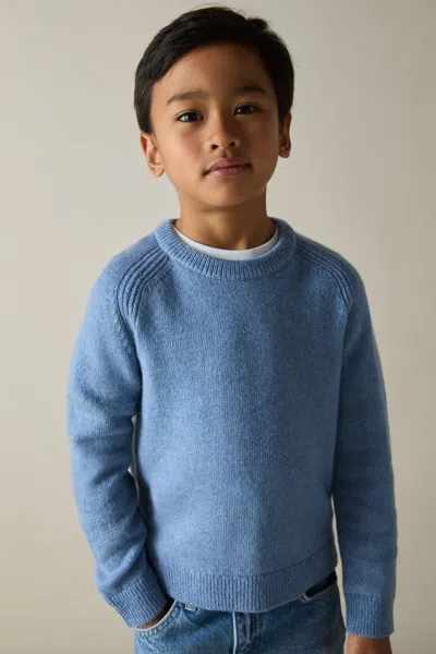 Reiss Airforce Blue Merino Wool-blend Crew-neck Jumper