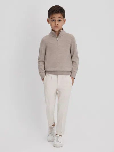 Reiss Wheat Melange Blackhall 9-13 Yrs Wool Quarter Zip Jumper In Gray