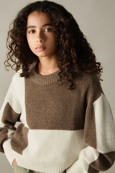 Reiss Brown Amie 9-13 Yrs Colourblock-intarsia Jumper With Wool And Alpaca