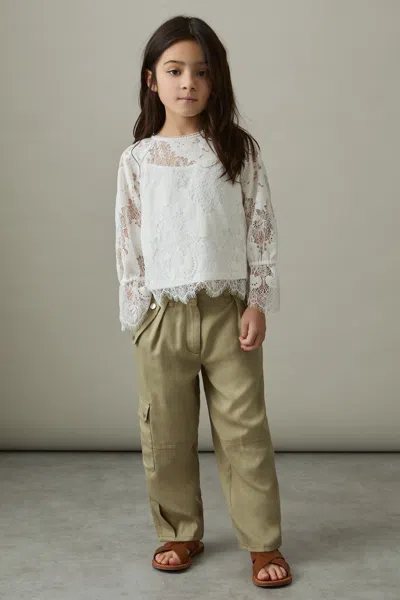 Reiss Khaki Lyocell Linen Cargo Trousers