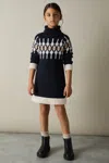 Reiss Navy Wool-blend Fairisle Pattern Roll-neck Dress In Navy
