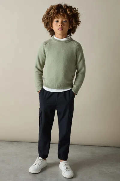 Reiss Sage Green Merino Wool-blend Crew-neck Jumper