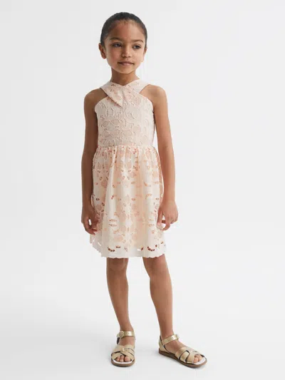 Reiss Babies' Pink 9-12 Yrs Cross Back Lace Dress