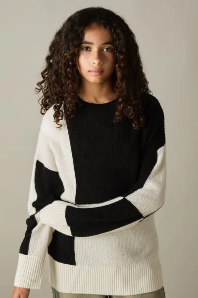 Reiss Black Colourblock-intarsia Jumper With Wool And Alpaca