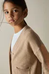Reiss Camel 9-13 Yrs Wool-blend Tipped Cardigan In Camel
