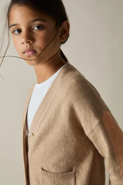 Reiss Camel Juni 9-13 Yrs Wool-blend Tipped Cardigan