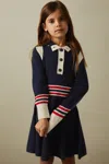 Reiss Navy Vienne Senior Knitted Button-through Funnel Neck Skater Dress In Navy