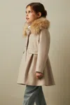 Reiss Oatmeal Senior Faux Fur Collar Wool Blend Coat