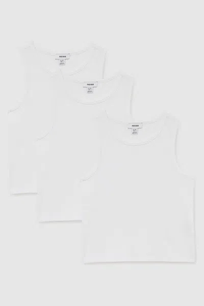 Reiss White Jaden Pack 9-13 Yrs Cotton Stretch Ribbed Vest Pack
