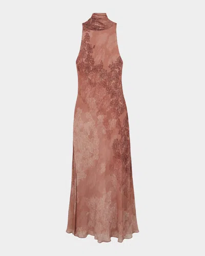 Reiss Lacey Floral Halter Gown In Brown