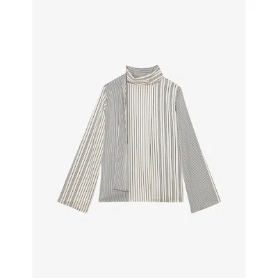 Reiss Womens Rina Striped Stretch-woven Blouse Ivory Navy