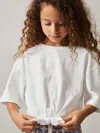 Reiss Ivory 9-13 Yrs Cotton Tie-front Cropped T-shirt In White