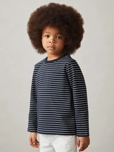 REISS REISS NAVY/WHITE KENNY 9-13 YRS STRETCH-COTTON STRIPE T-SHIRT