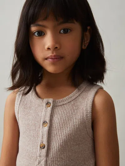 REISS MINK ERIN 9-13 YRS RIB-KNIT BUTTON-PLACKET VEST