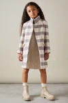 Reiss Brown Claude Wool Blend Checked Asymmetric Funnel Neck Coat In Brown