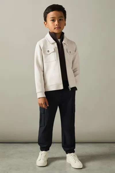 Reiss Cement Medina Interlock Jersey Zip Through Jacket