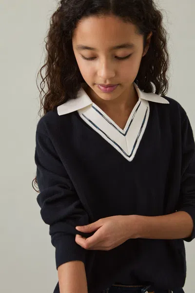 Reiss Navy 9-13 Yrs Wool Collared Cricket Jumper