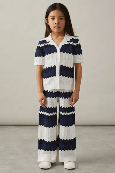 Reiss Navy Zig-zag Pointelle-knit Trousers
