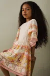 Reiss Pink Print 9-13 Yrs Placement Print Flare Sleeve Dress In Pink Print