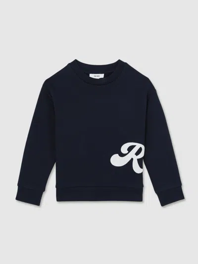 REISS NAVY GROVER 13-14 YRS COTTON-BLEND LOGO SCRIPT SWEATSHIRT