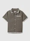 Reiss Khaki/white 9-13 Yrs Linen Contrast Cuban Collar Shirt
